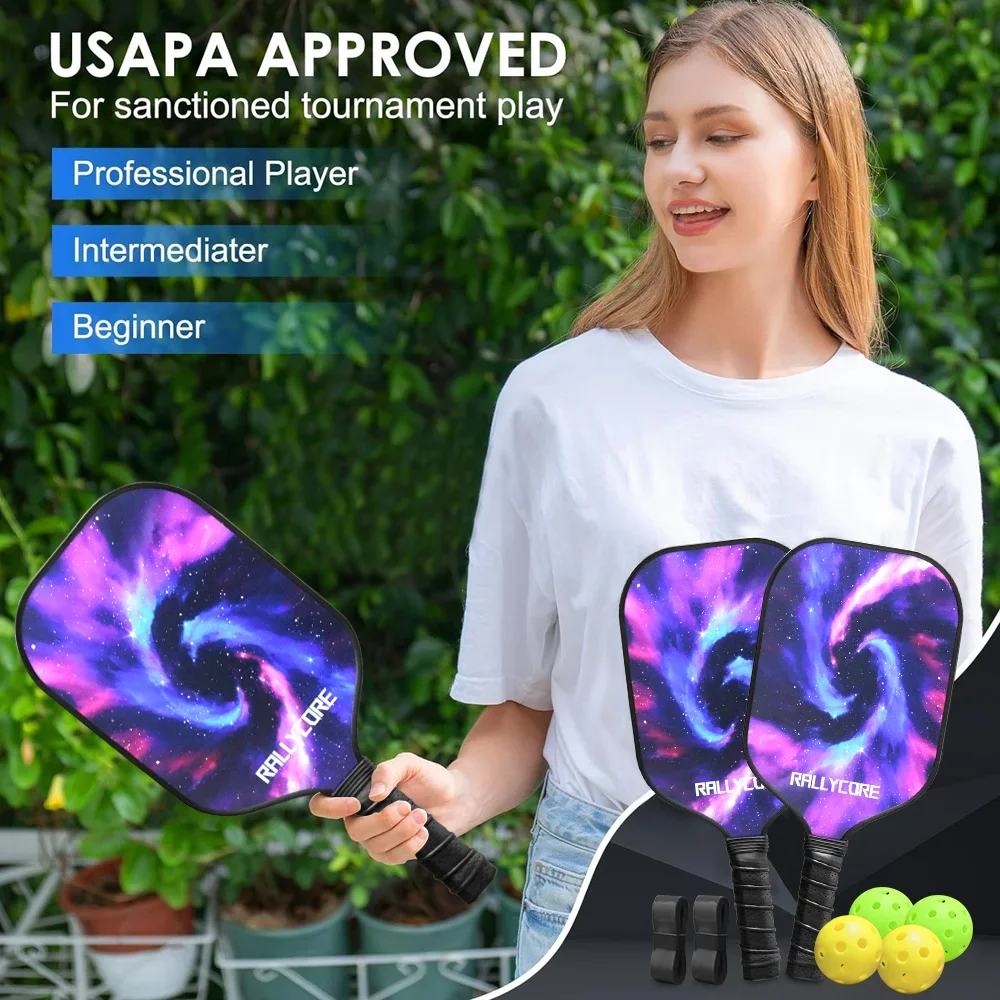 Set Raket Pickleball, Raket Portabel, Tas Pembawa, Perlengkapan Hadiah, Disetujui USAPA, Indoor Outdoor, Inti Sarang Lebah, 4 Bola