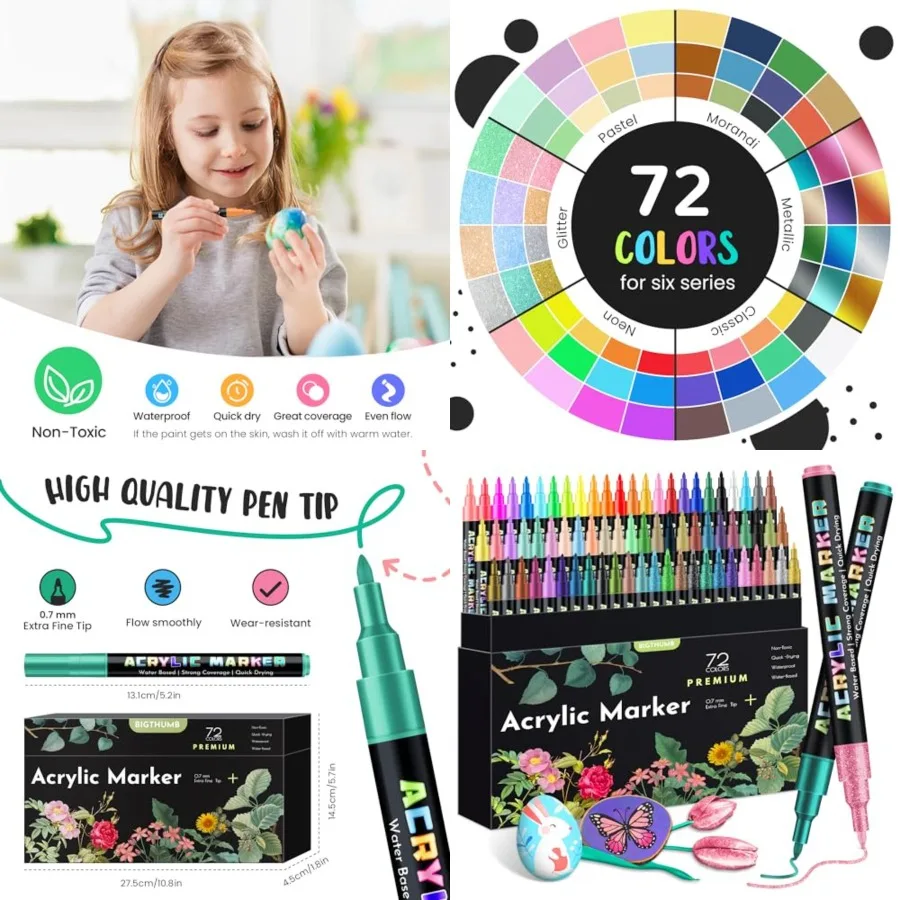 

72 цвета, ручки с акриловой краской, маркеры с очень тонким наконечником для наскальной живописи, керамики, дерева, пластика, холста, стекла, изготовления карточек своими руками Cr