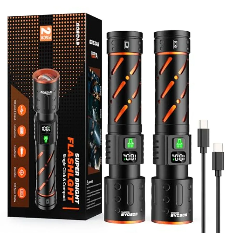 

Rechargeable Flashlights High Lumens 00000 Super Bright 30W LED Long Lasting 12H Single Click 3 Modes Multifunctional USB C Inp