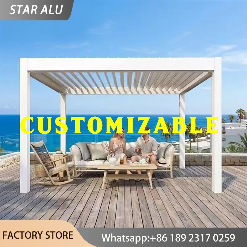 Custom Size Bioclimatic Aluminum Pergola Louvered Roof Gazebo Heavy Duty Outdoor Patio Deck Shelter Waterproof Sunshade Canopy