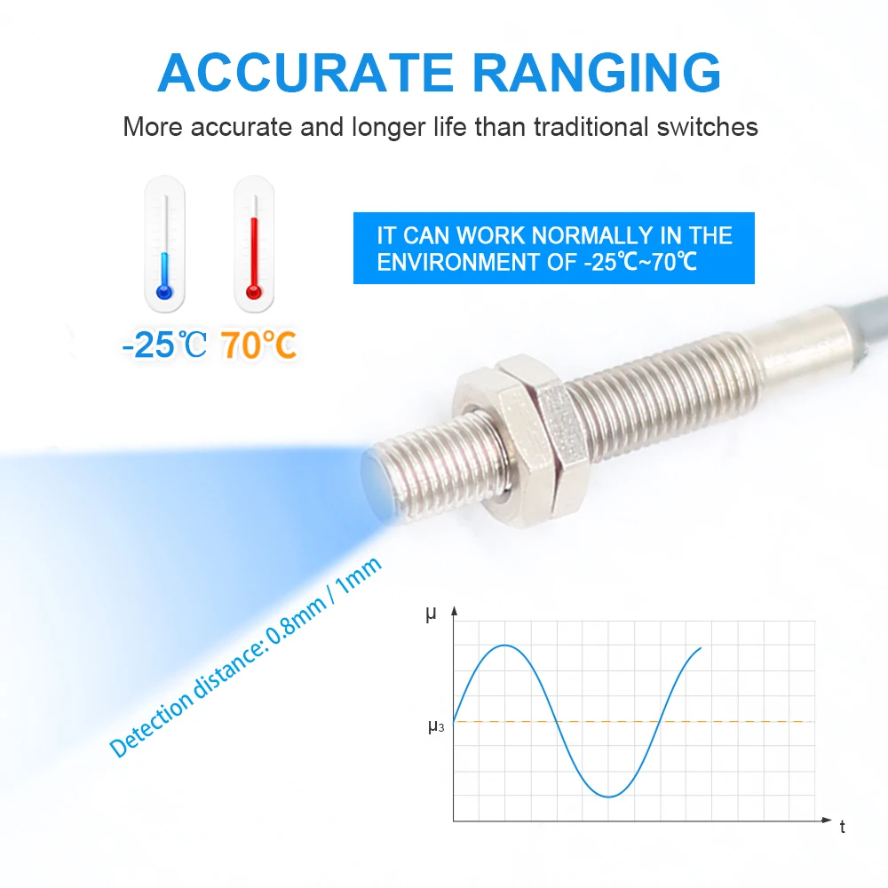 Cloweit Proximity Sensor Switch Small Size M4 M5 M6 1mm Stainless Steel Inductive LJ4A3 LJ5A3 LJ6A3 Automation Sensing For Metal