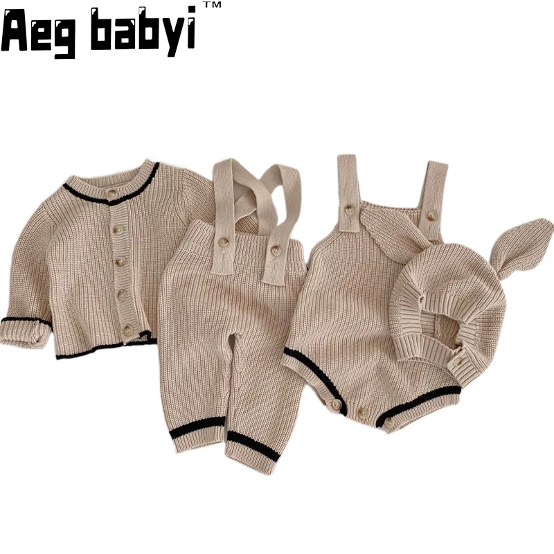 

Newborn Clothes Sets Spring and Autumn Knitted Baby Boys Overalls Pants Infant Girls Bodysuits Toddler Sweater Coat Clothing