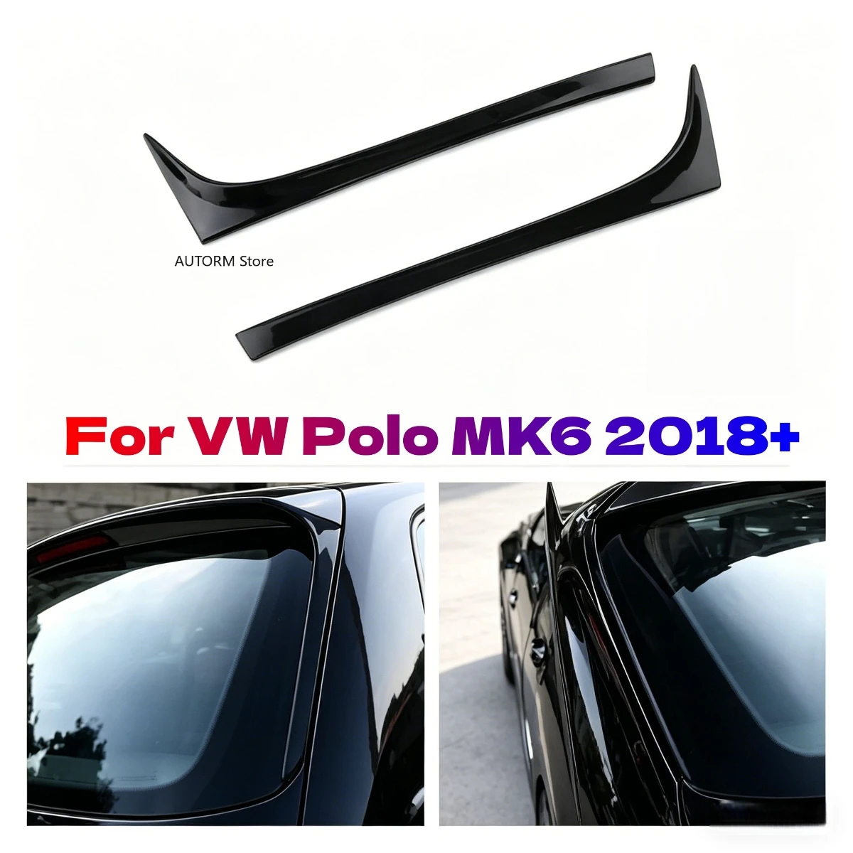 2 Stück für VW Polo MK6 2018+ Heckfenster-Seitenspoiler, Kofferraumspoiler, Canards, Splitter, Zubehör, glänzend schwarz, ABS