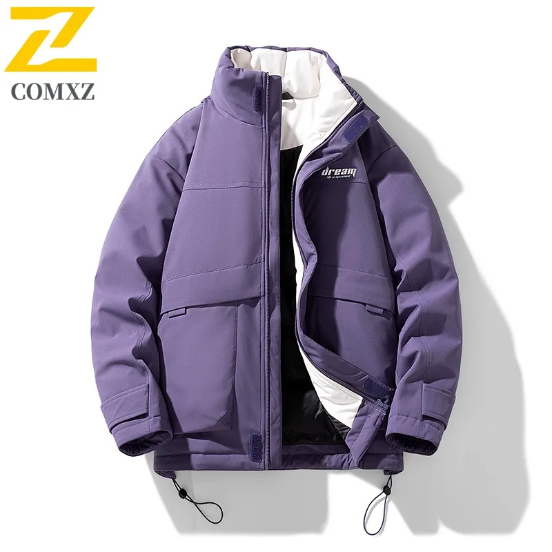 COMXZ Men Down Jacket 2025 Comfort Outdoor Travel Windproof Warm Parka Lightweight Stand Collar Cold Resistant Winter Coat