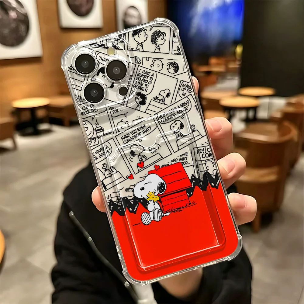 Cartoon S-Snoopys Card Hold Case For iPhone 18 17e 17 16e 16 15 14 13 12 11 Mini Pro Max X XR XSMax 7 8 Air Plus Anti-fall Cover view 5