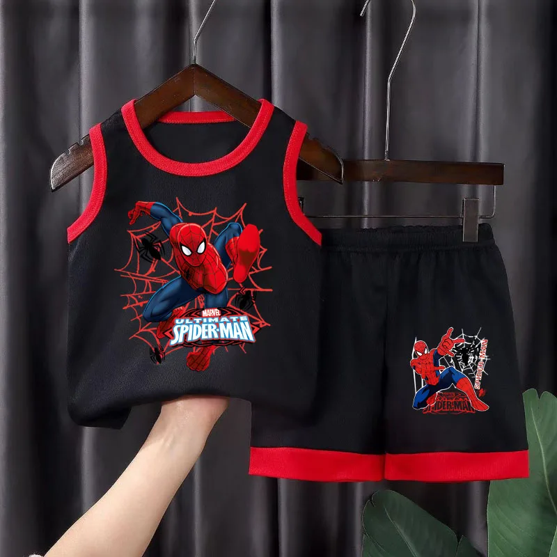 

New Breathable 2025 Summer Boys Vest Sets Anime Spiderman Children's Sleeveless Top Shorts Two Piece Suit Kids Casual Outfits