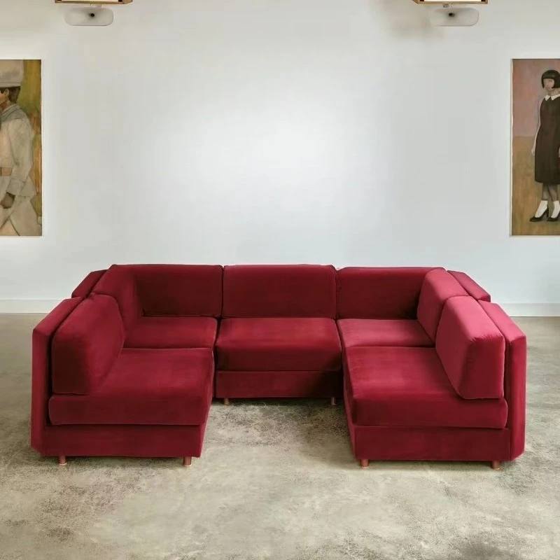 Retro simple modular combination sofa velvet fabric living room furniture U-shaped hotel sofa