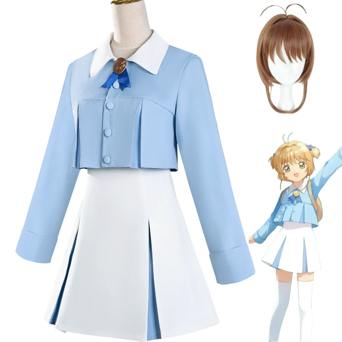 

Аниме Cardcaptor Sakura Kinomoto Sakura, костюм для косплея, синий, белый цвет, платье, пальто, женский сексуальный карнавальный костюм