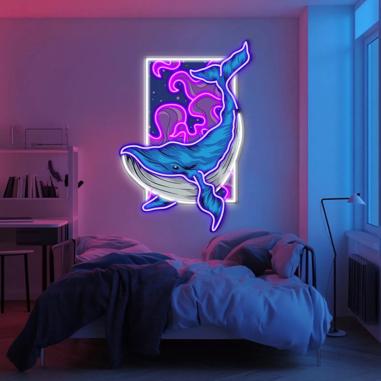 UV Printed Whale Neon Sign Wall Art Decor Custom Acrylic Neon Housewarming Gifts Cute Animal Neon Game Room Sign