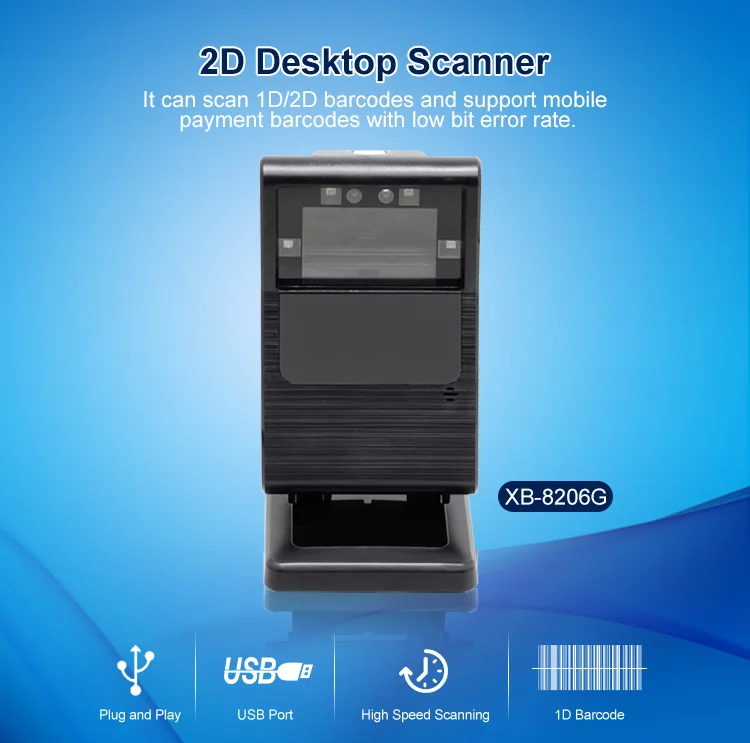 XB-8206G Syble Interpret Various 1D Codes/QR Codes USB /RS232 Desktop Barcode Scanner