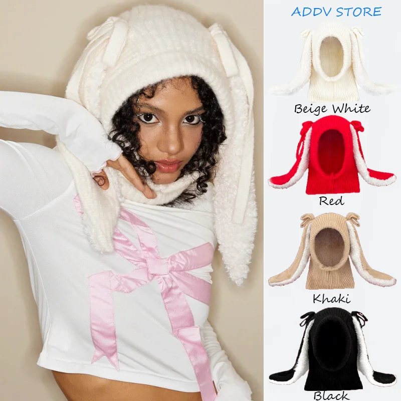 

Versatile Winter Warm Skullies & Beanies with Cute Rabbit Ears and Bowknot