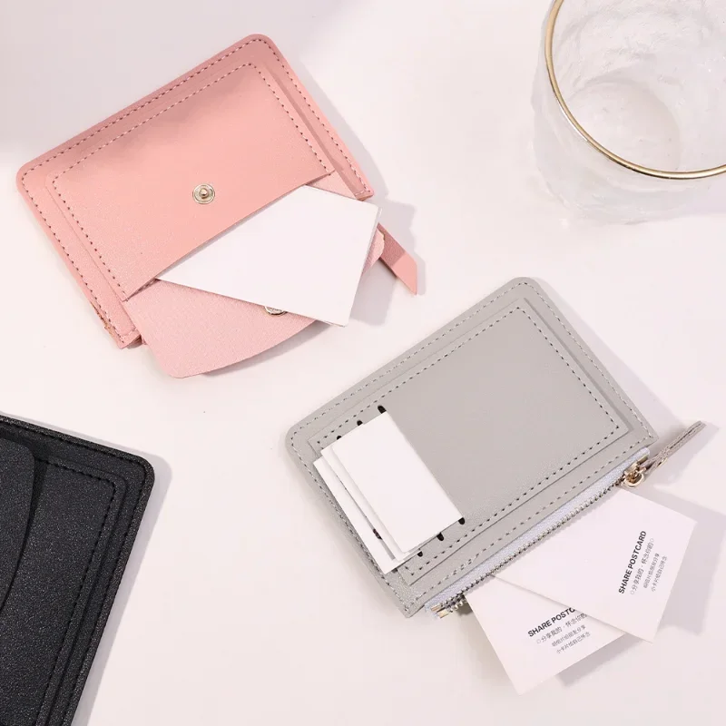 Women Simple Wallets Leather Female Purse Mini zipper Solid Multi-Cards Holder Coin Short Wallets Slim Small Wallet Zipper Hasp