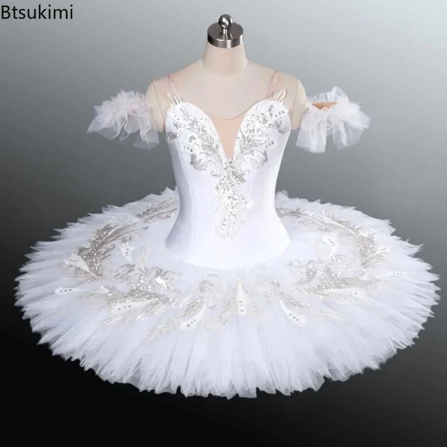 Children's Girls Professional White Sweet Ballet Dress Women Swan Lake Ballerina Pancake Tutu Adult Kids Dancing Dress Costume