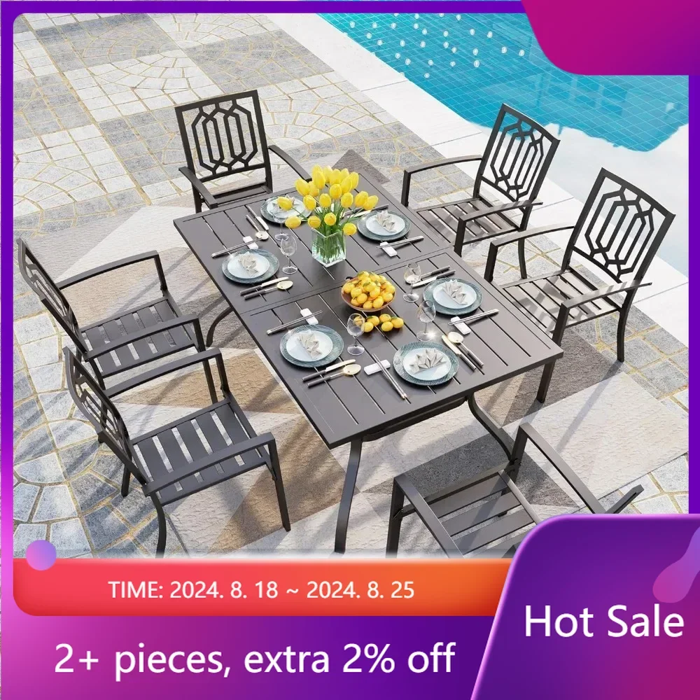 

7 Pieces Patio Dining Set, Outdoor Dining Table Set for 7 with Stackable Dining Chairs,Patio Table and Chairs Set,Black Style 2