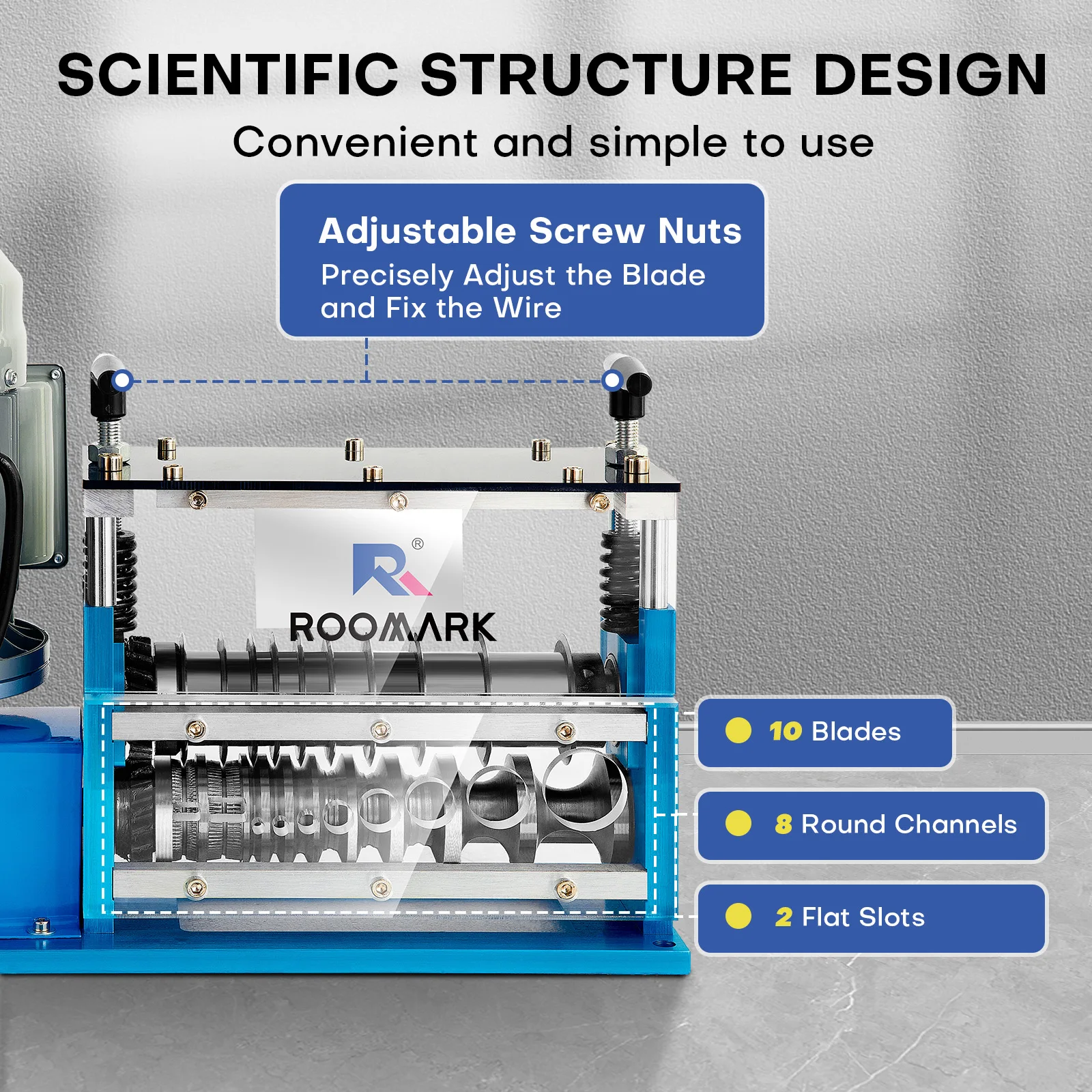 ROOMARK Electric Wire Stripping Machine 0.06''-1.5'', 60/370 W Automatic Cable Stripper 75 Feet/Min for Scrap Copper Recycling