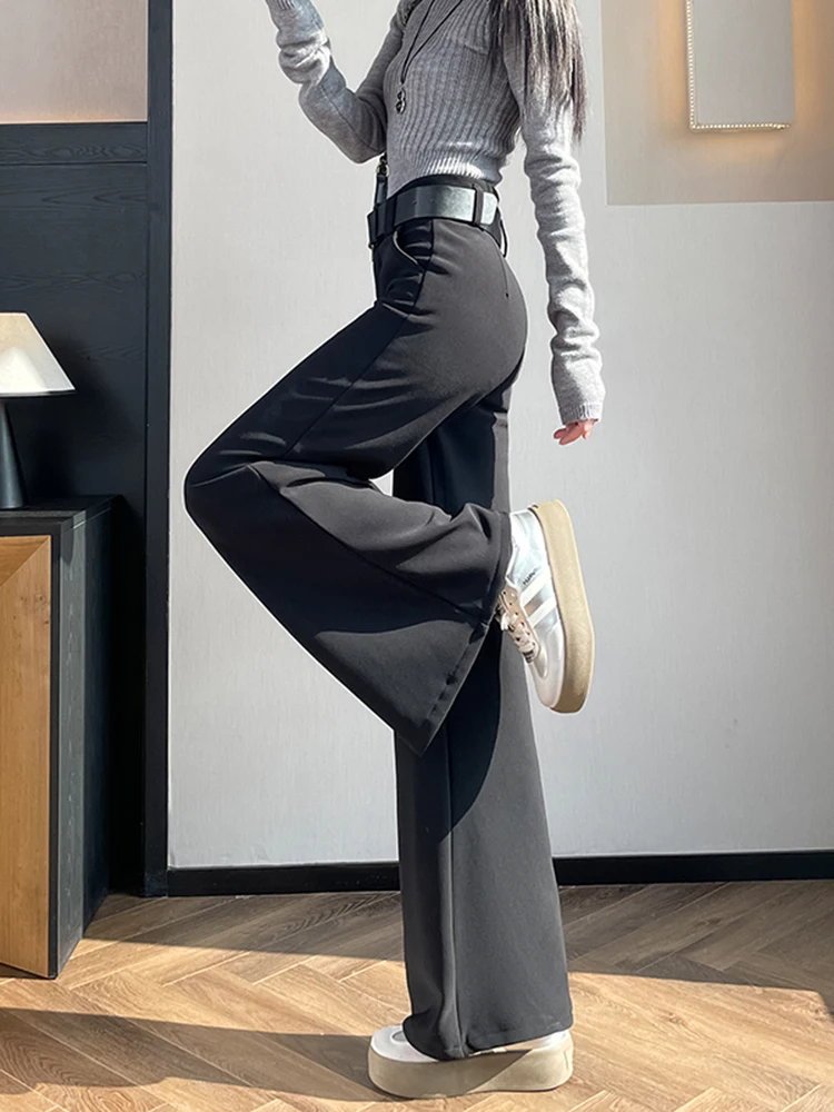 بنطلون نسائي واسع الساق بخصر مرتفع من ثينيد، سروال كاجوال للربيع والخريف والشتاء، مقاسات كبيرة، فضفاض وانسيابي