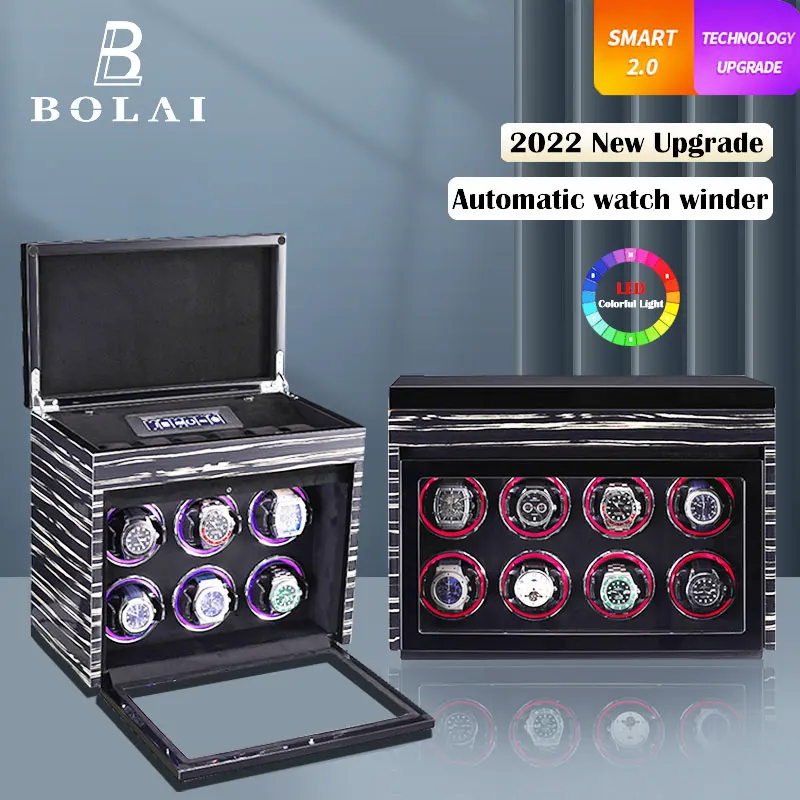 2023 BOLAI Brand Automatic Watch Winder Luxury Wood Watch Safe Box Touch Control and LED Interior Backlight Watches Storage Box