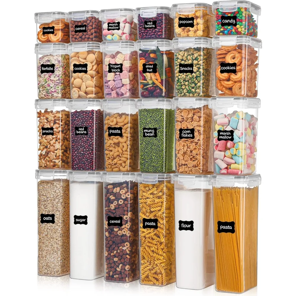 

Airtight Food Storage Containers with Lids, 24 pcs Plastic Kitchen and Pantry Organization Canisters for Cereal, Dry Food