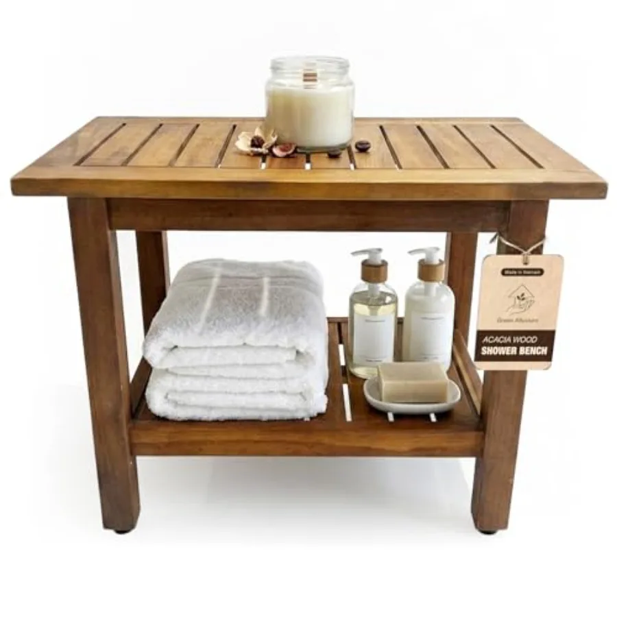 

Скамейка для душа из акации с полкой для хранения, водонепроницаемая, темно-коричневая, для установки внутри душевой, нескользящая, для взрослых и пожилых людей