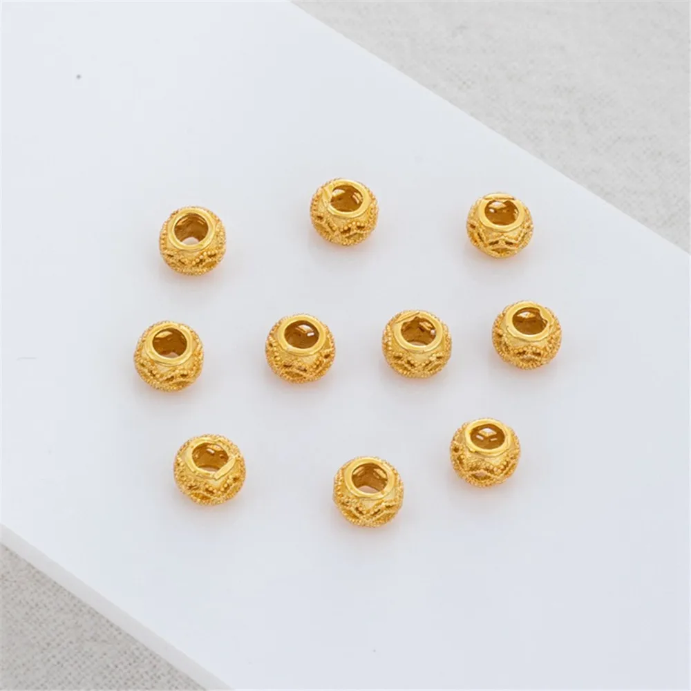 

Matte Gold Color Hollow Lace Round Beads, Loose Beads, DIY Bracelet, Necklace, Bead Separation, Wheel, Jewelry, 5mm, 18K