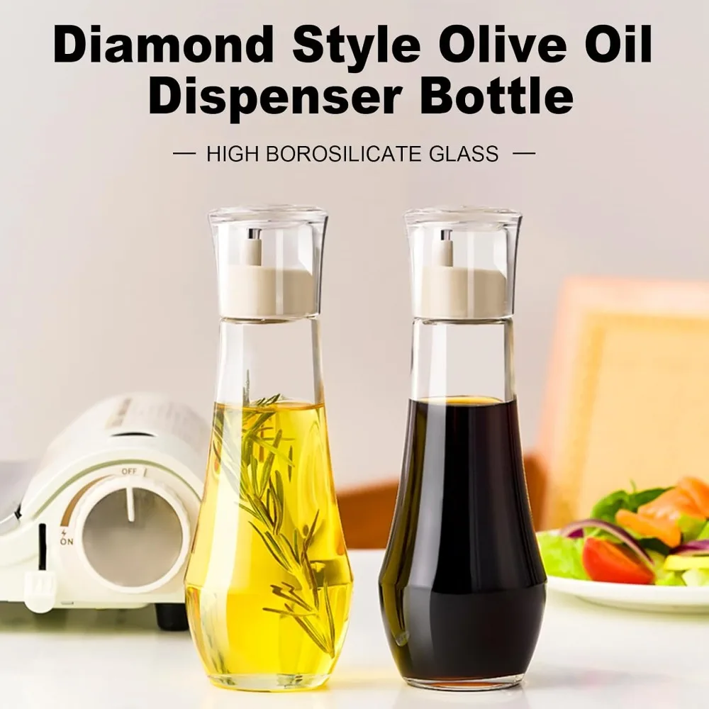 Glass Oil Bottle with Dust Cover Auto Return Spout Leak‑Proof Stainless Steel Nozzle Oil Vinegar Soy Sauce Condiment Dispenser