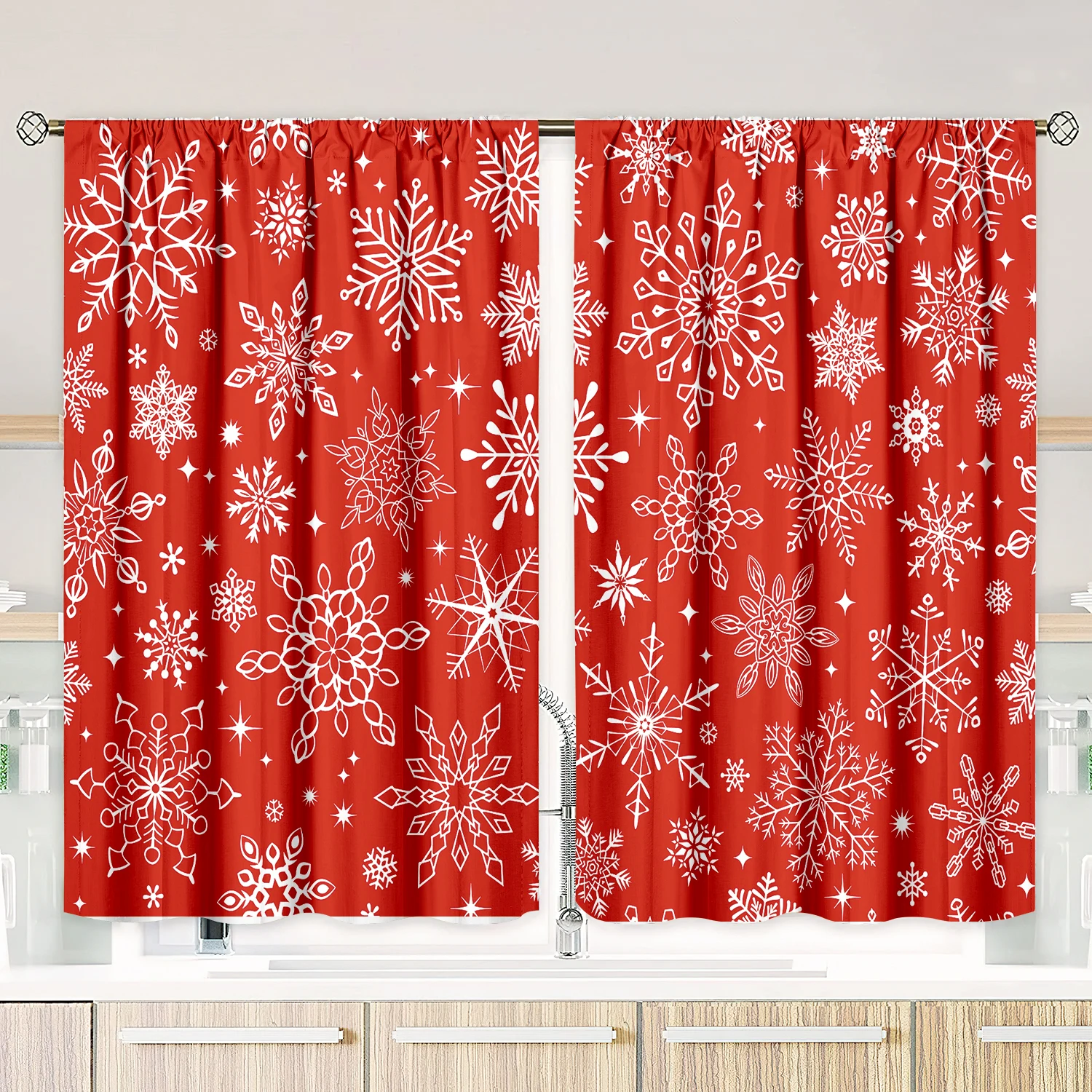 2 pieces - Christmas print curtains - Polyester material - Bedroom, living room, study private curtains - customizable patterns