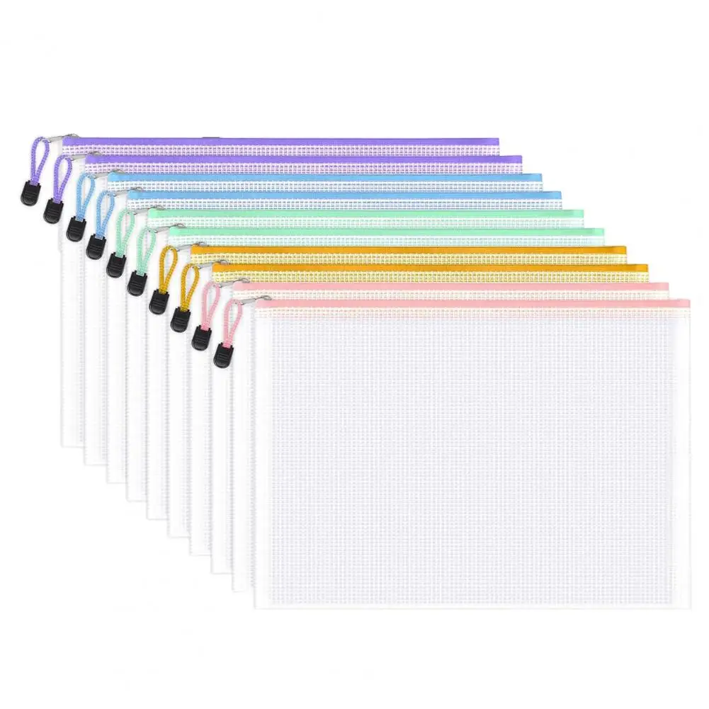 

Mesh Zipper Bag File Holder 10pcs Capacity Waterproof Mesh Zipper Pouches for Organizing Documents Files Transparent for Office