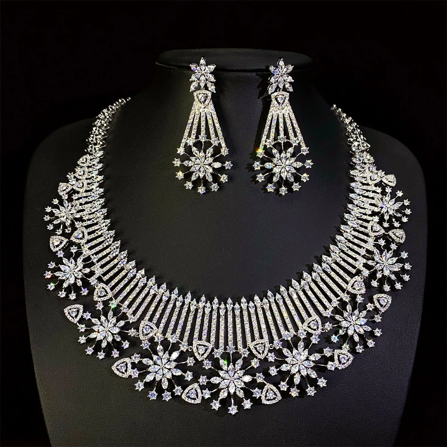 High End DUBAI Vintage Jewelry Set for Women's Wedding Accessories zircon  Necklace Earrings Evening dress