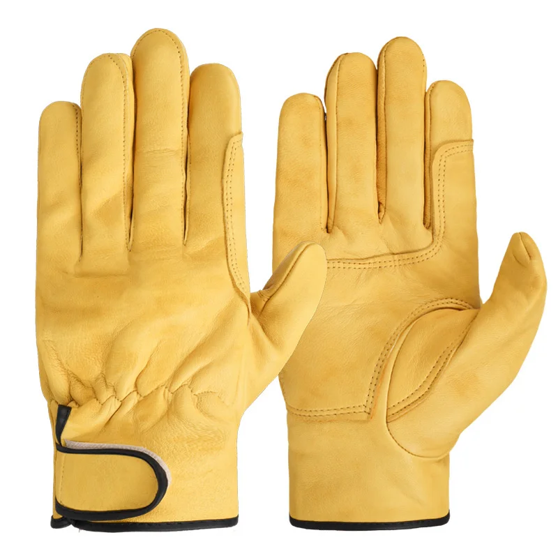 Work gloves sheepskin leather workers work welding safety protection garden sports motorcycle driver wear-resistant gloves