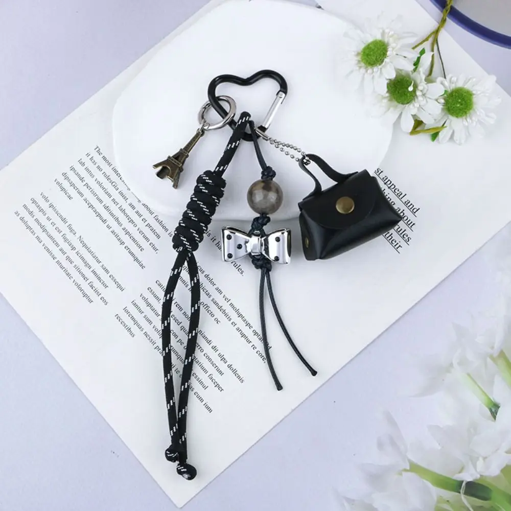 DIY Small Leather Bag Handmade Rope Keychain Eiffel Tower Colorful Bag Pendant Bow Bag Charm