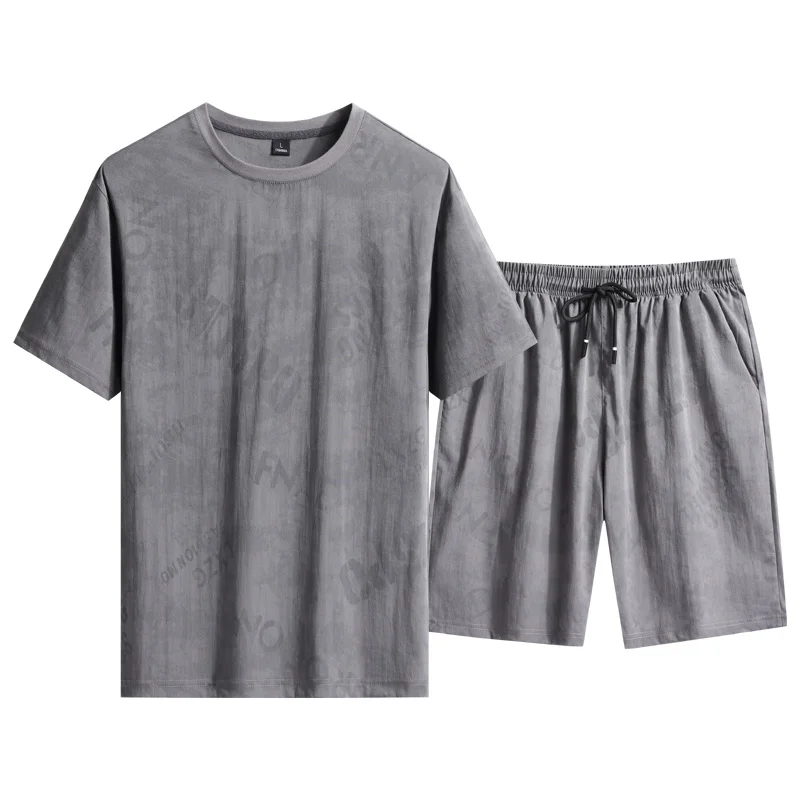 2023 Summer Men Tracksuit Sets Short Sleeve T-shirt Pocket Drawstring Shorts Solid Color Two Piece Suit Sports Fitness Outfits