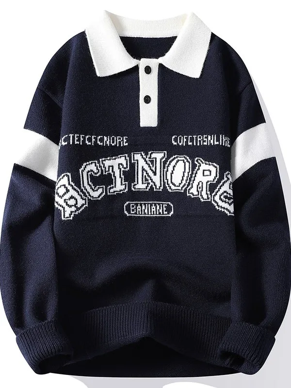 

Теплый вязаный свитер для мужчин и подростков с буквенным принтом, повседневный, свободный, универсальный, для школы, кампуса, на каждый день