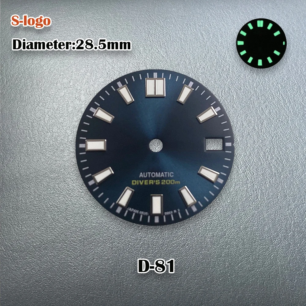 New 28.5mm NH35 Dial SUB MOD Dial S Logo Sunray Dial Fit NH35/NH36 Movement Green Luminous 3/3.8/4.2 O\'clock Watch Accessories