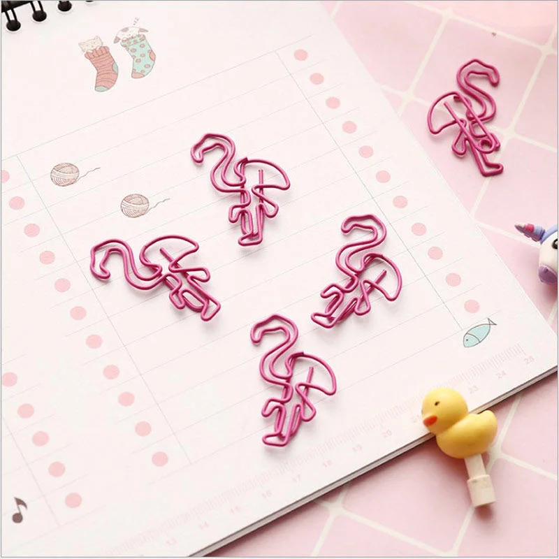 10 stks/partij Leuke Mooie Creatieve Flamingo Metalen Bladwijzer Planner Paperclip Organizer Boek Decoratieve Foto Clips Briefpapier