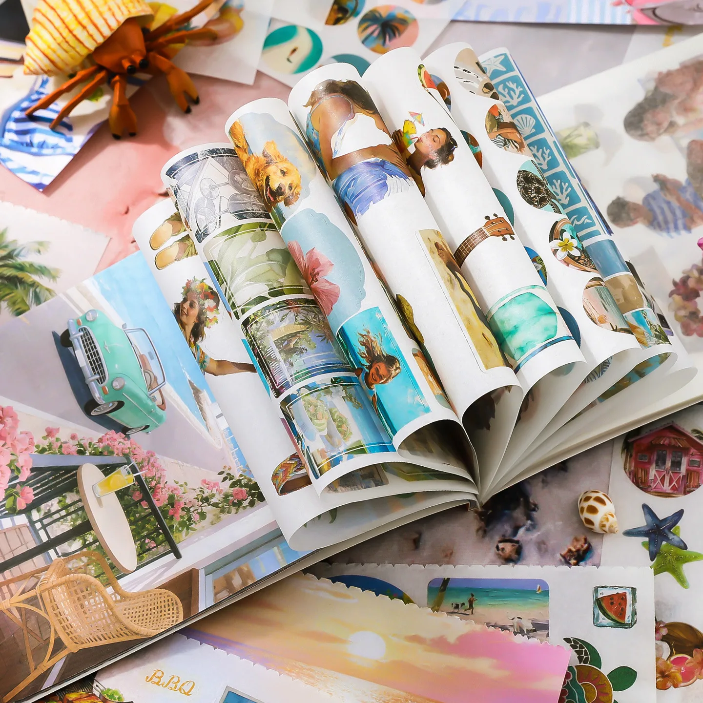 

Набор наклеек Bliss Beach Series: Винтажные пейзажи и персонажи морских путешествий. Креативные материалы для DIY-журналов, коллажей и канцелярских работ.