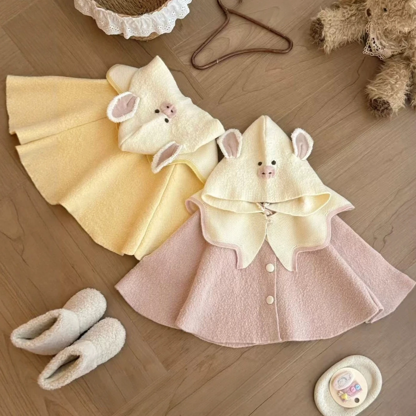 Girls Sweater 2026 Autumn and Winter New Children's Clothing Korean Style Girl Baby Cartoon Cape Cardigan Shawl Two-piece Set