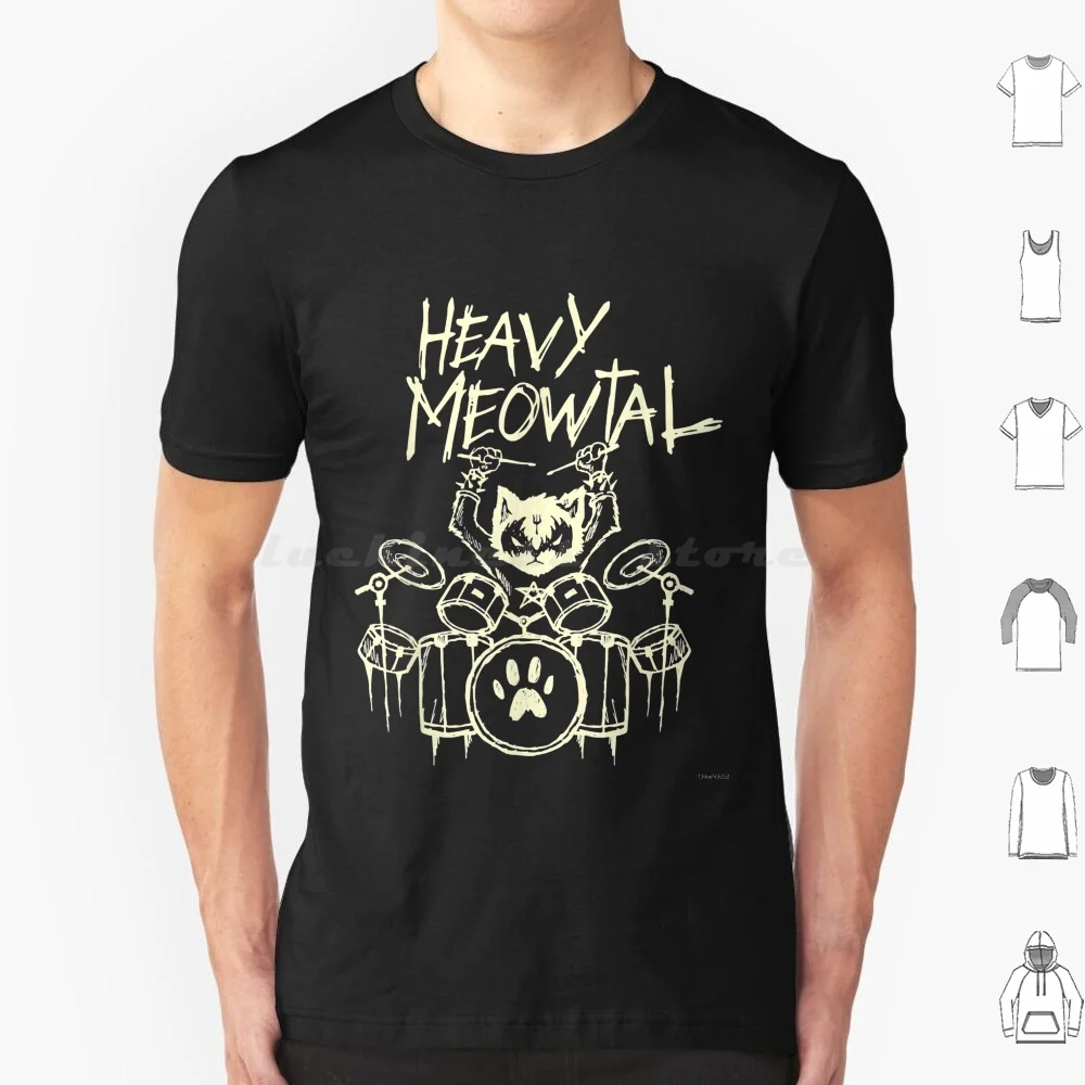 Heavy Metal Headbanger Gift Drummer Cat Playing Drum Meowtal T Shirt Cotton Men Women Diy Print Heavy Metal Headbanger Drummer