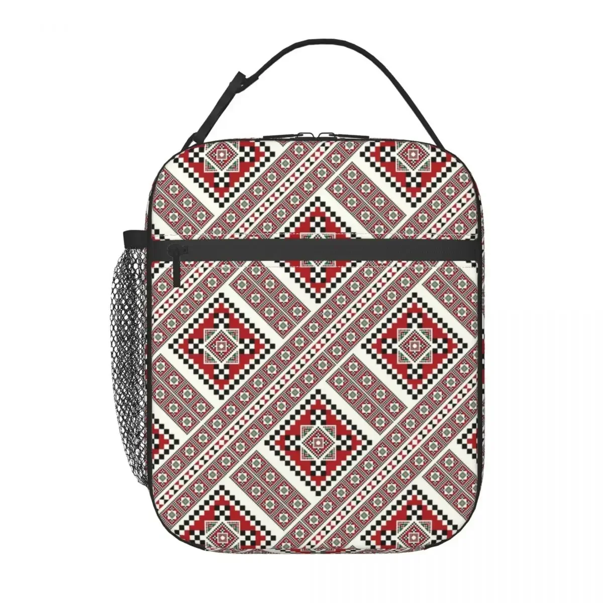 Embroidery Romanian Towel Model Corners Insulated Lunch Bags for Outdoor Picnic Boho Geometric Cooler Thermal Lunch Box