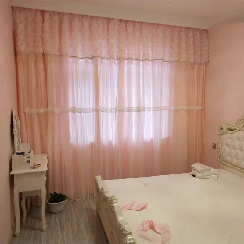 Nuove tende oscuranti calde rosa stile principessa coreana per soggiorno camera da letto finestra a bovindo con finitura in pizzo a doppio strato