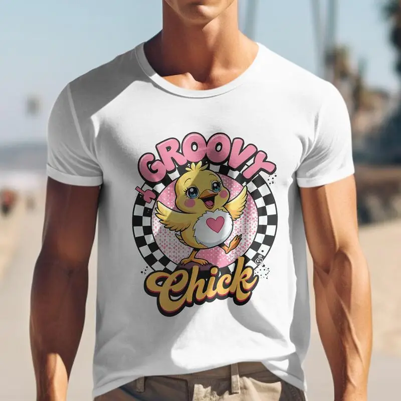 

Мужская футболка с шахматной доской Groovy Chick, белая хлопковая рубашка, летняя