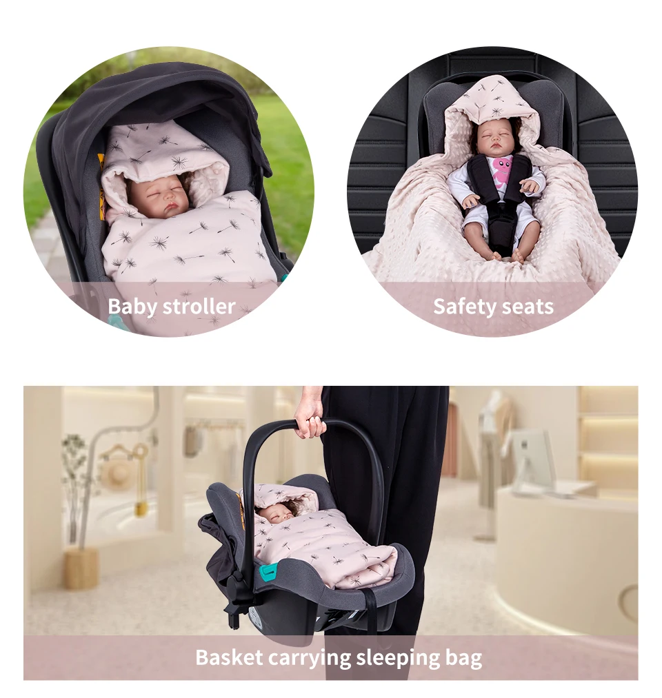 Babydecke für Neugeborene mit Kapuze, winddicht, draußen gehen, warm, tragbar, Wickeltuch im Korb, Baby-Auto-Sicherheitssitze für 0–3 Monate – Detail 6