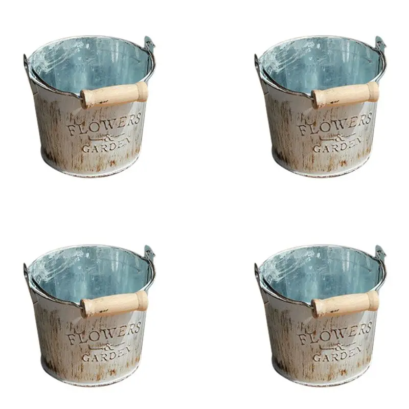 AT21-4X Country Retro Old Metal Flower Bucket Flower Creative Home Desktop Decoration Metal Craft Iron Bucket