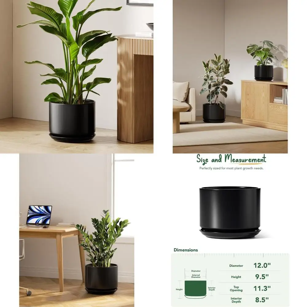 

Керамические горшки для растений 12-дюймовые, большие элегантные и прочные горшки с дренажными отверстиями и блюдцами, идеально подходят для комнатных уличных растений