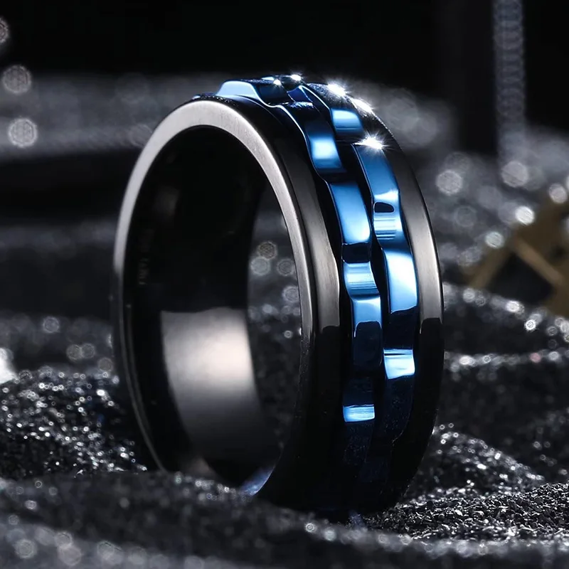 Moda Punk sprzęt obracający lęk Fidget pierścionek ze stalowy łańcuch nierdzewnej Spinner pierścionki dla mężczyzn Rock Biker wesele przyjęcie biżuteria prezent