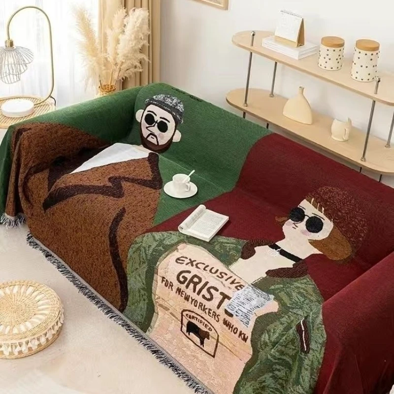 Textile City Movies Artistic Sofa Cover with Cartoon Couple Design Decora Couch Throw Blanket Durable Blend Stylish Home Decor