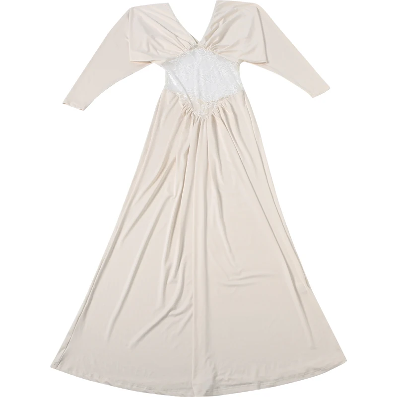Weird Puss Elegantes Spitzen-Patchwork-Kleid für Damen, modisch, schlicht, gerafft, mit tiefem Ausschnitt, Fledermausärmeln, trendig, für Abendpartys, Clubs, figurbetont – Detail 3