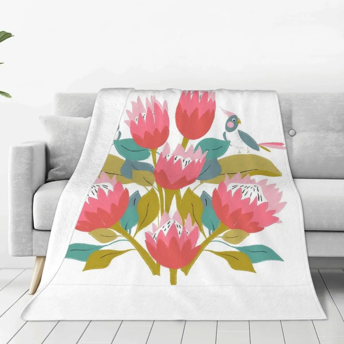 Protea And Canary Bird Blankets Fleece Warm Sofa Throw Blankets For Couch Bedding Outdoor Throws Bedspread Quilt