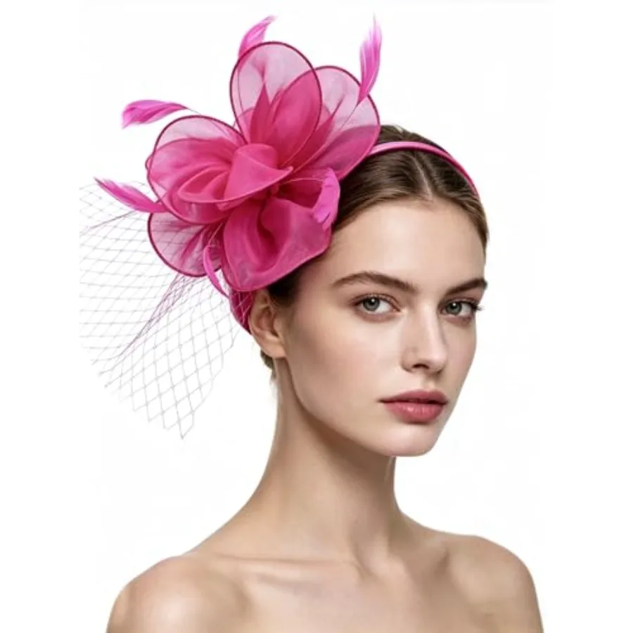 

SAFERIN Women's Fascinators Feathers Tea Party Hat Veil Headband with Hair Clip for Cocktail Church