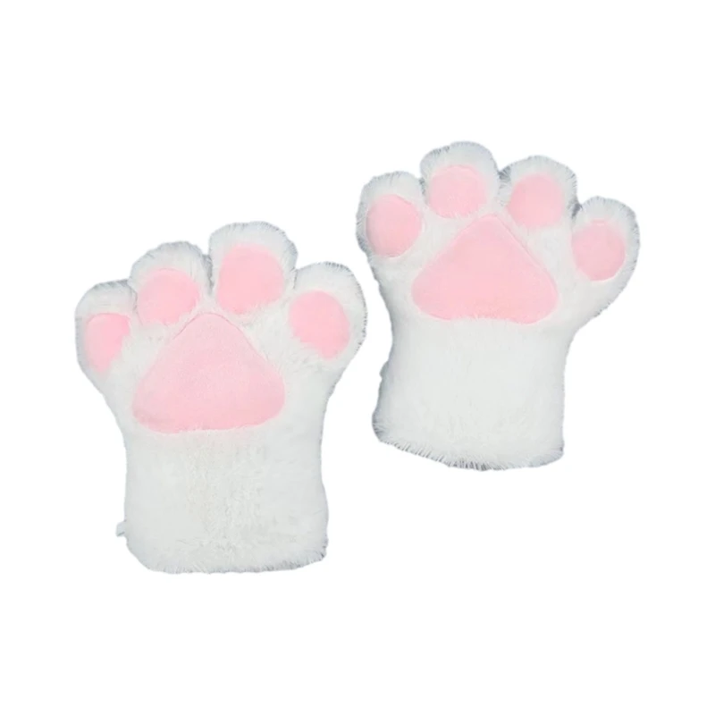 Luvas cosplay de halloween em forma de pata de gatinho com meio dedo luvas fofas para carnaval ao ar livre luvas de pelúcia para