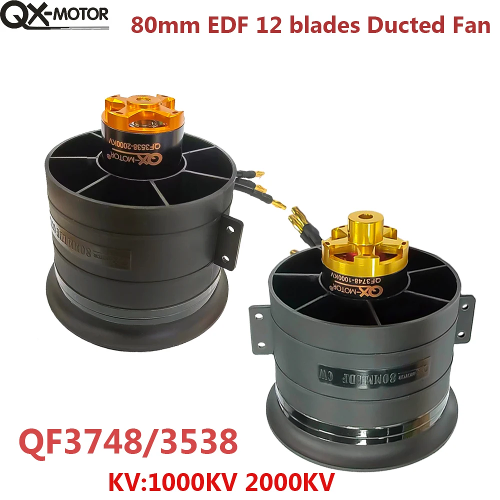 QX-MOTOR Ventola per condotto a 12 pale da 80 mm CW CCW Motore brushless QF3748/3538, utilizzato per le parti del modello di drone FMS